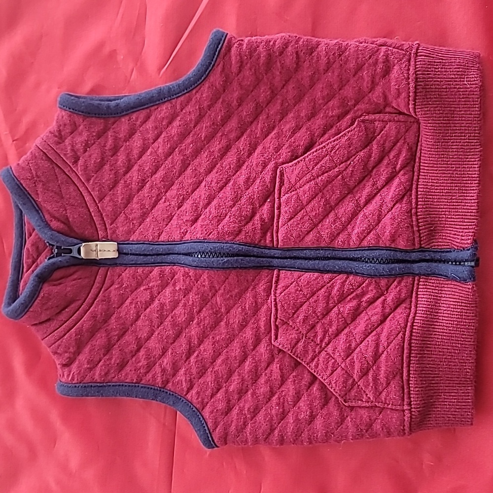 Carter's Quilted Sleeveless Vest - Maroon with Navy Blue Trim (Size 6 Months)